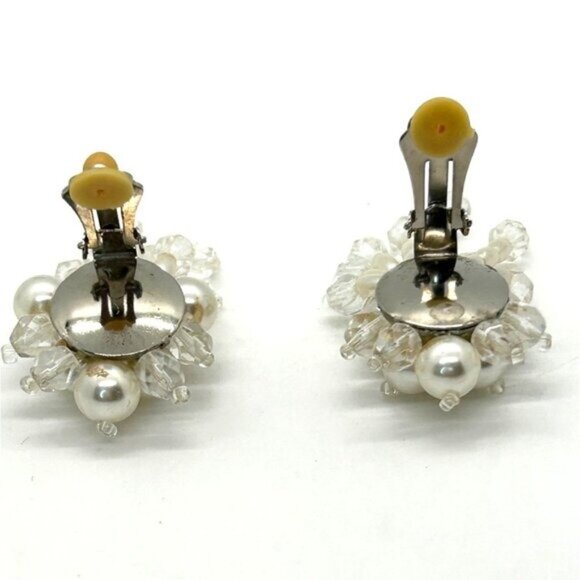 Vintage Clip-On Earrings Faux Pearls & Beaded Bridal Prom Formal Jewelry - Picture 7 of 16